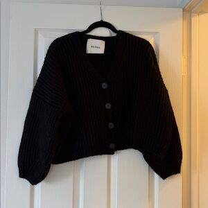 Ribbed Black Cardigan Sweater